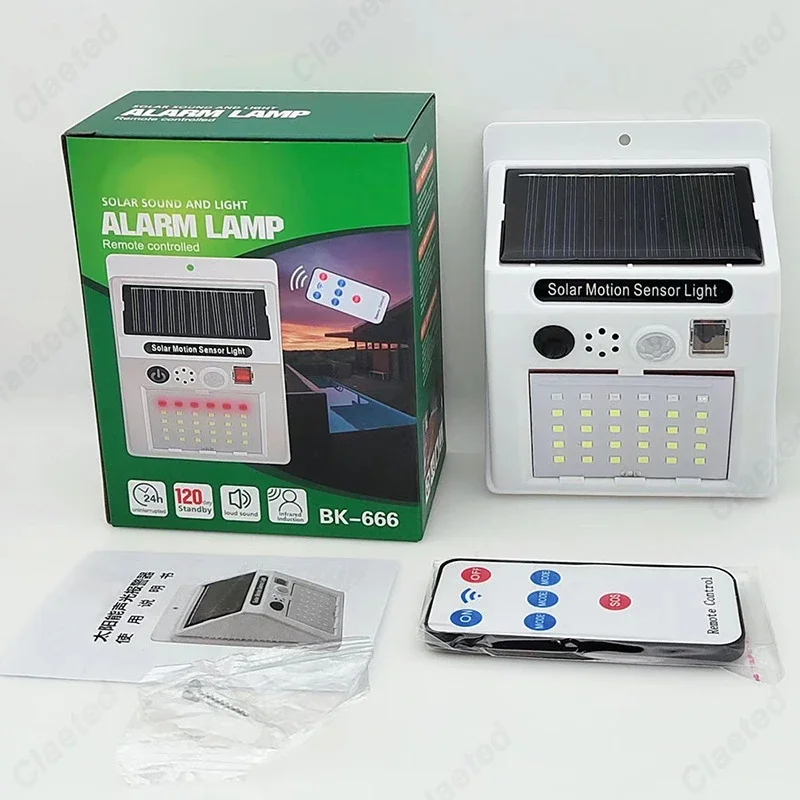 Creative New LED Solar Remote Control Alarm Light Human Body Sensing Light Outdoor Courtyard Anti-theft Alarm