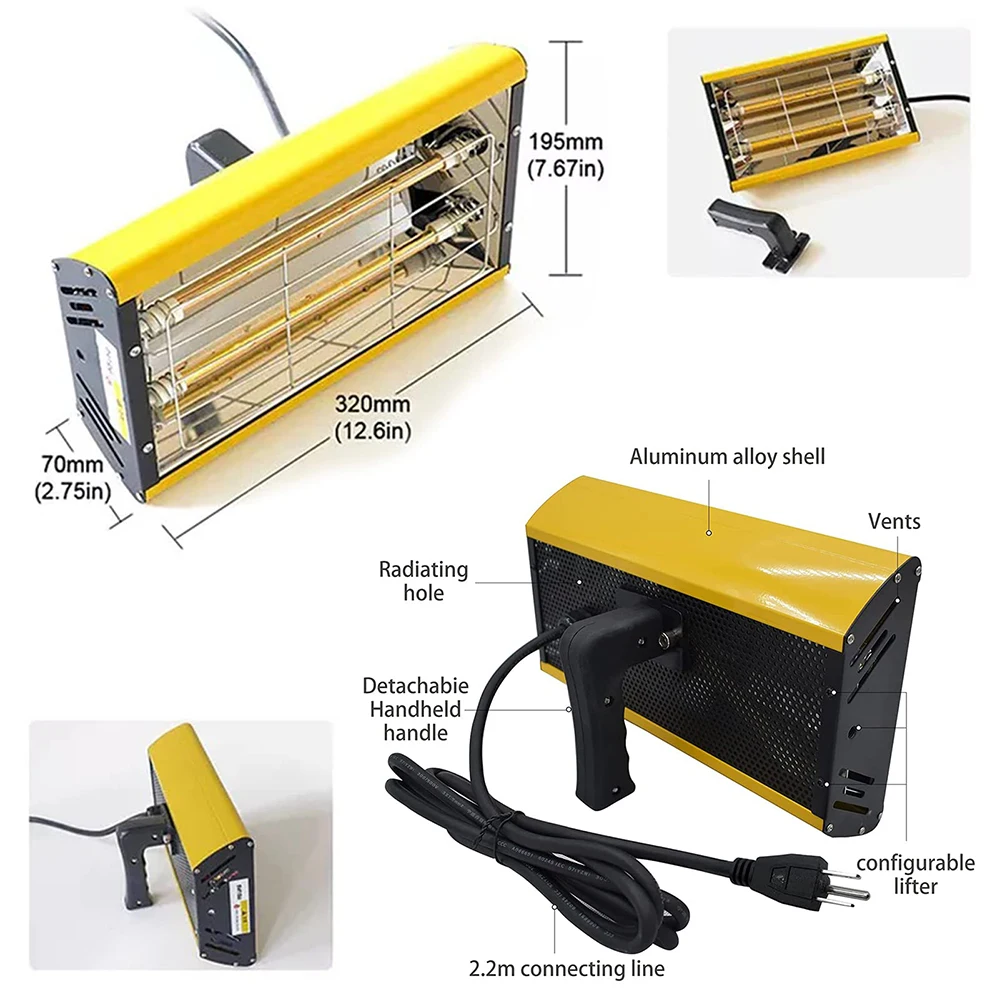 Motorsi 2000 واط جسم السيارة إصلاح مجفف الطلاء سخان الطلاء الأشعة تحت الحمراء الطلاء علاج مصباح يده الأشعة تحت الحمراء الطلاء الخبز علاج مصباح