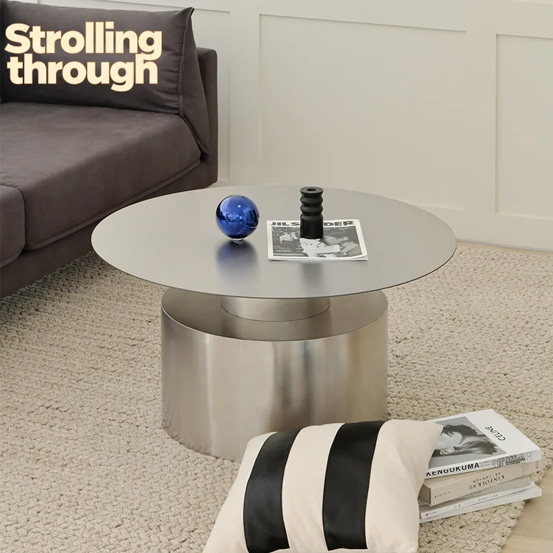 

Nordic designer stainless steel combination coffee table light luxury metal sofa edge few round coffee table modern minimalist