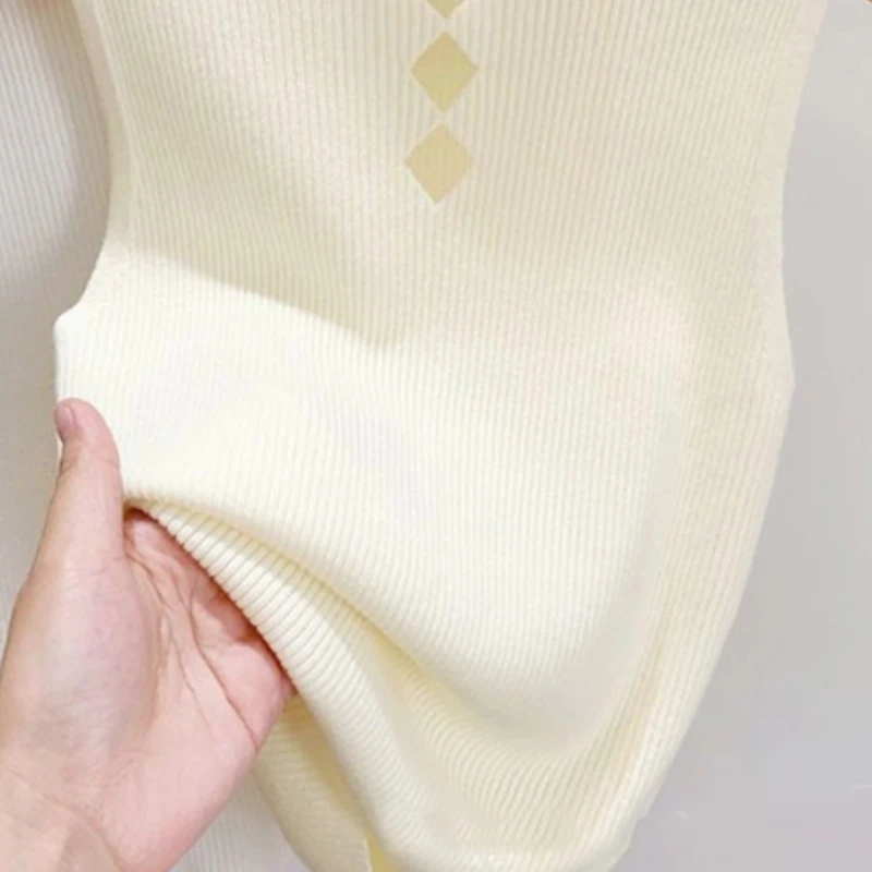 

Fashion Half Turtleneck Knitted Tank Top Summer Women Solid Color Sleeveless Hollow Vest