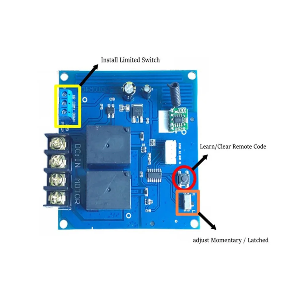 Wireless DC Motor Controller 12V 24V with 40A Relay and RF Remote for Industrial Automation and Garage Door Systems