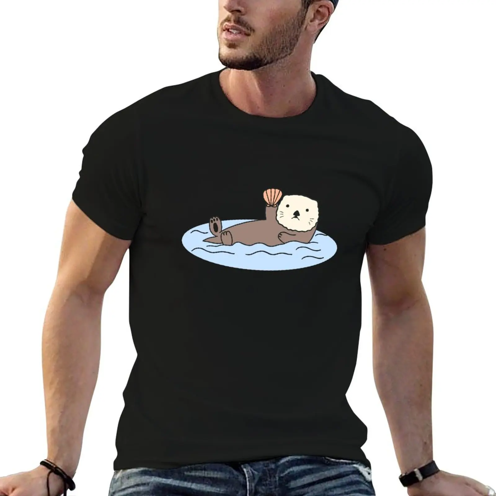 

Cute Sea Otter Simple Sea Animal Kawaii Anime Japanese Fish Meme Art Logo T-Shirt baggy shirts heavy weight t shirts for men