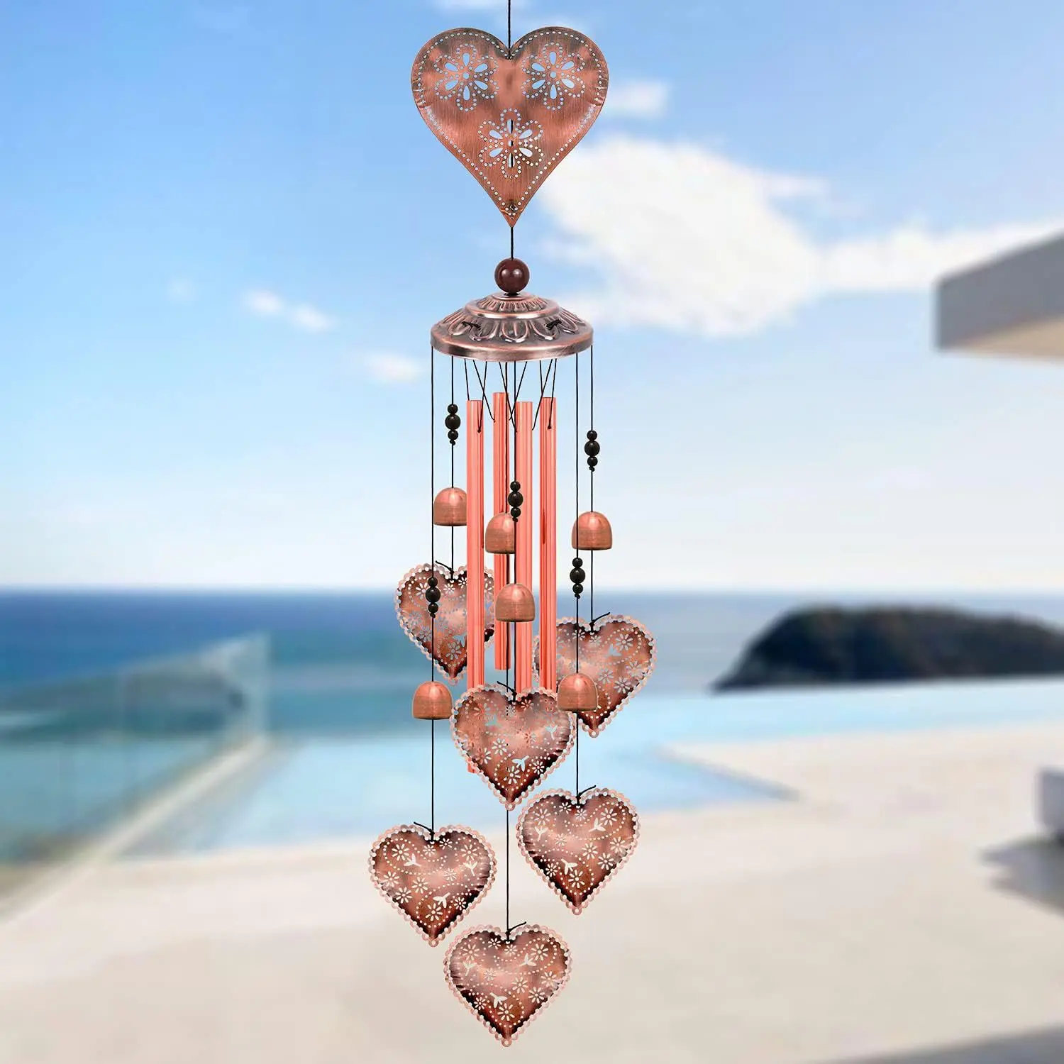 Elegant Heart-Shaped Wind Bell, Handcrafted Metal Hanging Ornament, A Timeless Gift for Any Occasion