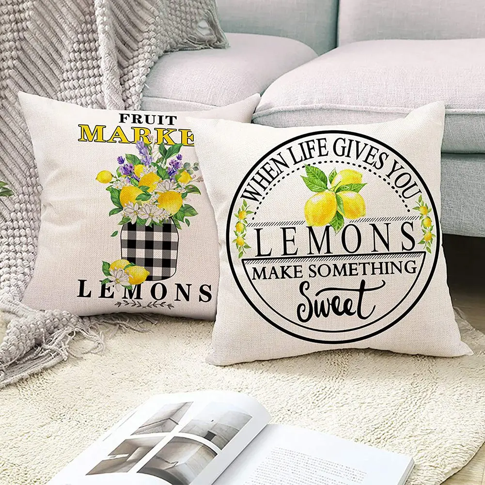 MLGB-Lemon Farmhouse Summer Pillow Covers 18X18 Set Of 4,Farmhouse Pillows For Sofa, Outdoor Porch Lemon Home Decor