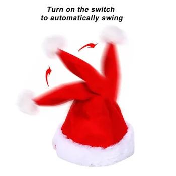 Christmas Santa Hat Singing Dancing Moving Electric Patchwork Hat Funny Toy Party Winter…