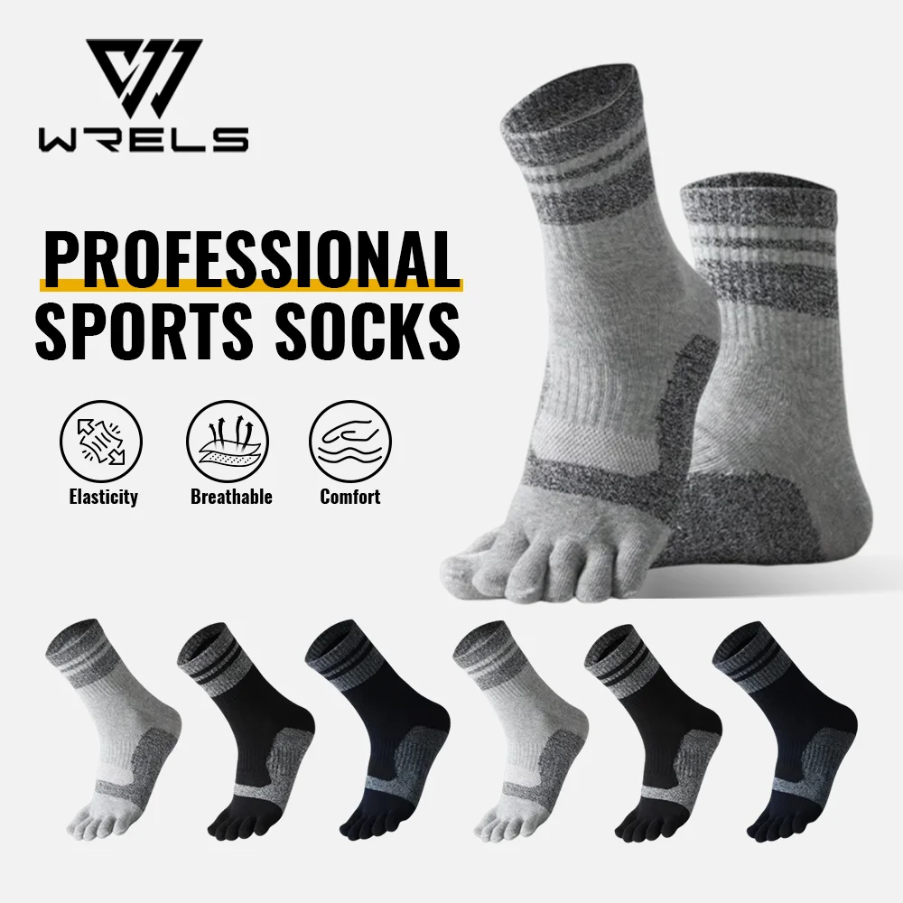 WRELS 1/2/3 Pairs Toe Socks Arch Support Workout Cotton Five Finger Socks Men Anti Pilling Moisture Wicking Running Socks