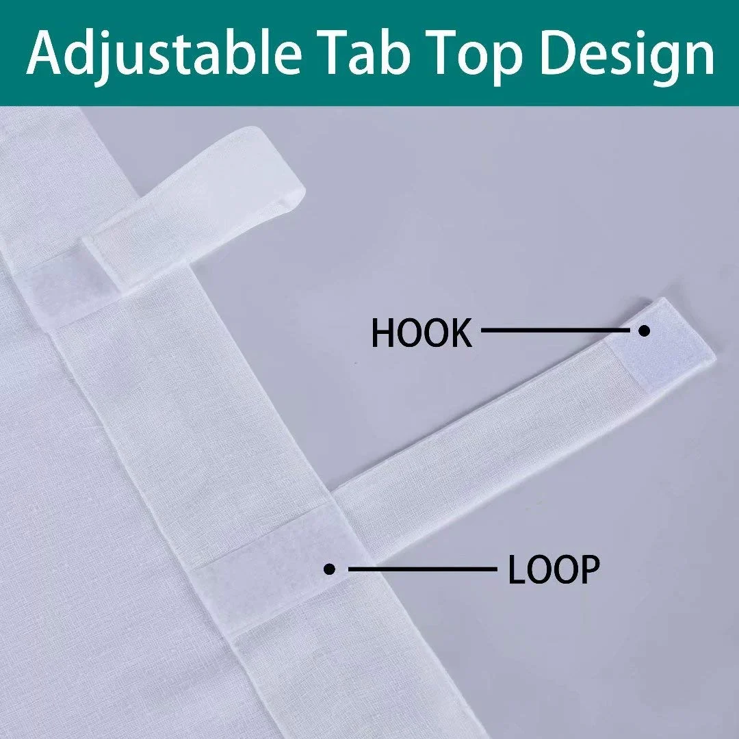 Weatherproof Detachable Sticky Tab-Top Sheer Solid Color Indoor / Outdoor Curtain Panel for Porch, Pergola, Patio, Deck