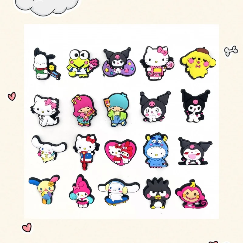 

Single sale 20pcs Sanrio Cartoon PVC Shoe Charms Accessories Decoration Buckles Classic Clog Fit Bands Bracelets Cartoon Shoe Ac