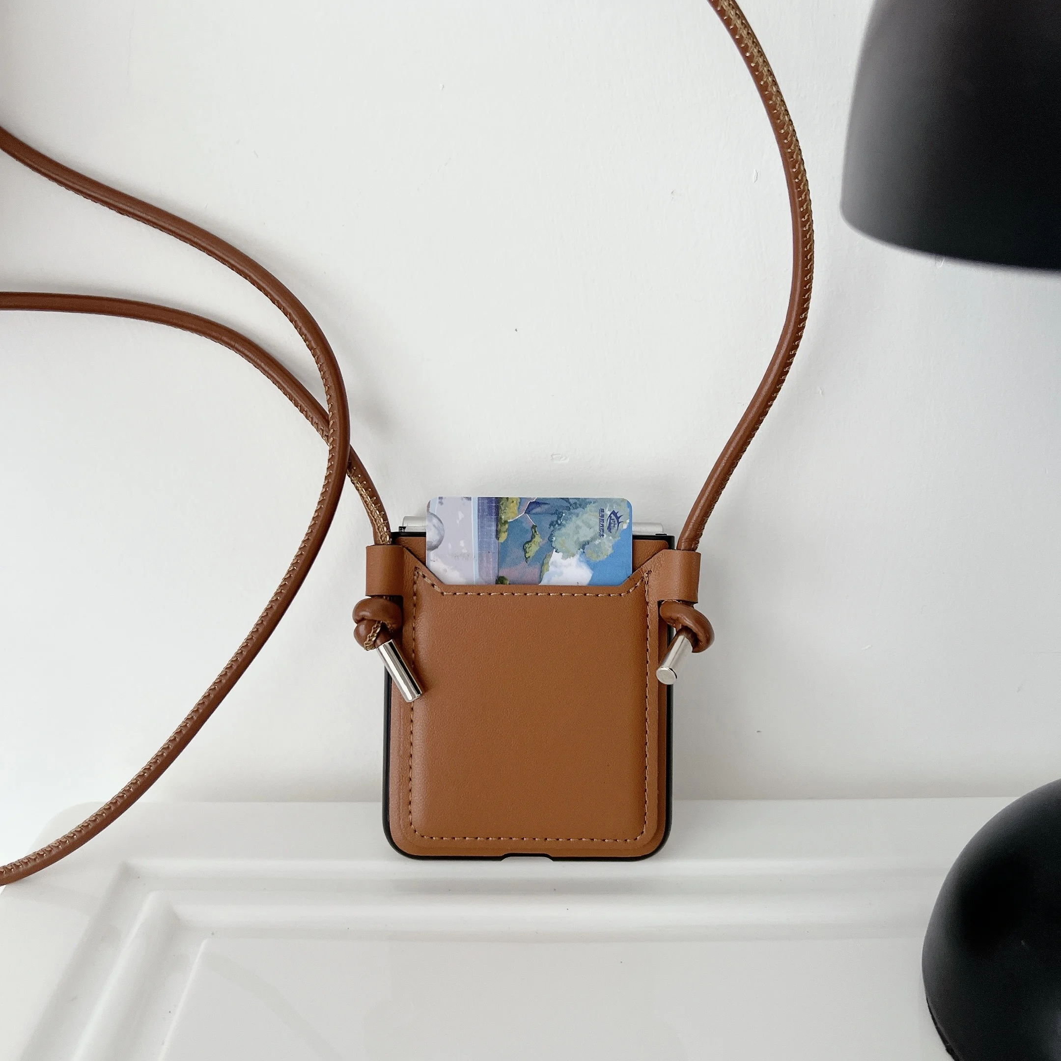 Crossbody Lanyard Card Holder Leather Case For Samsung Galaxy Z Flip 5 4 3 Flip5 Flip4 Flip3 5G Business Sholder Strap Cover