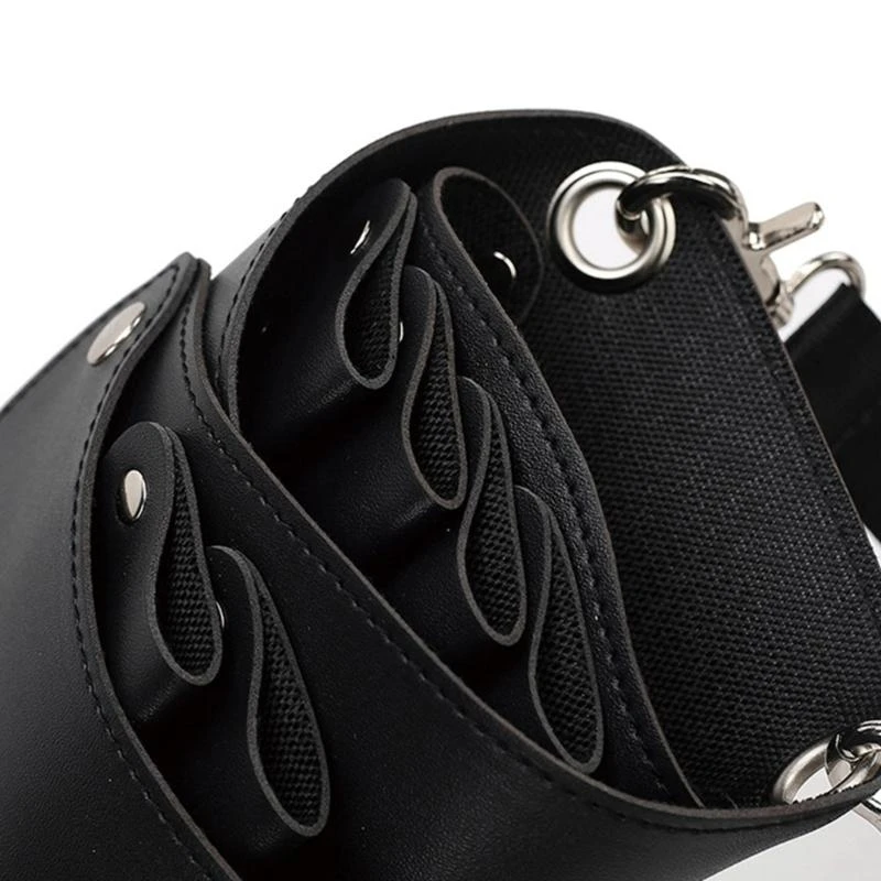 X7XC Large Capacity Barber Salon PU Leather Hair Scissor Storage Bag Hairdressing Holder with Shoulder Belt
