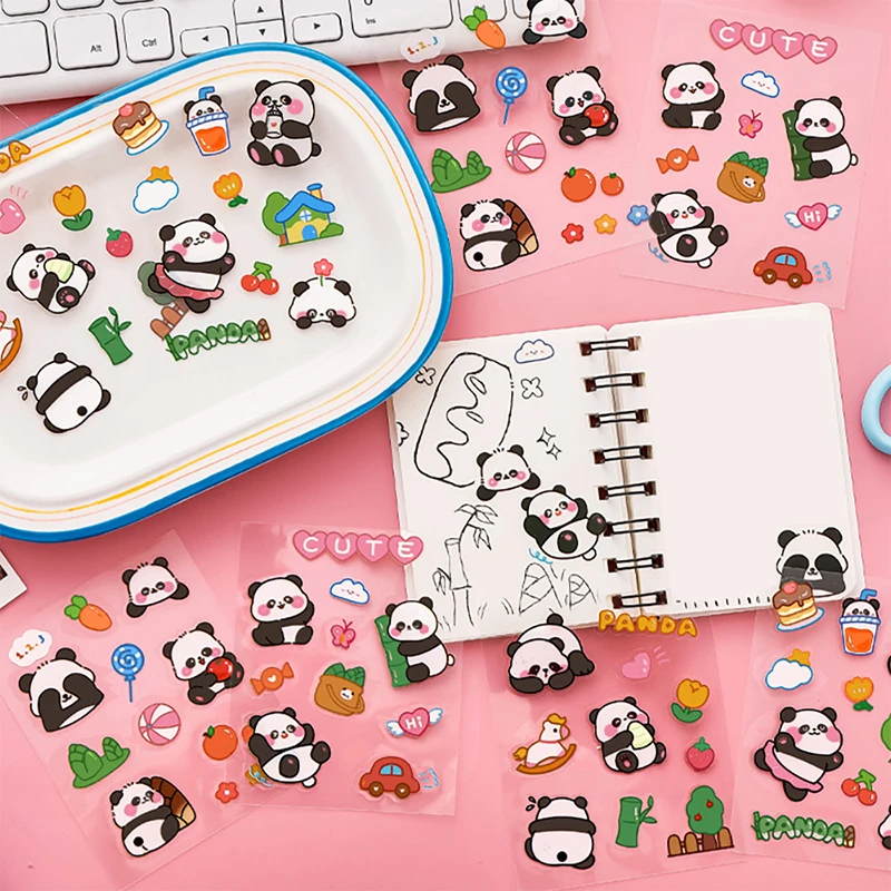 Cute Creative Cartoon Panda Pattern Stickers Stationery Stickers PET Handbook Material DIY Water Cup Phone Case Decor Stickers