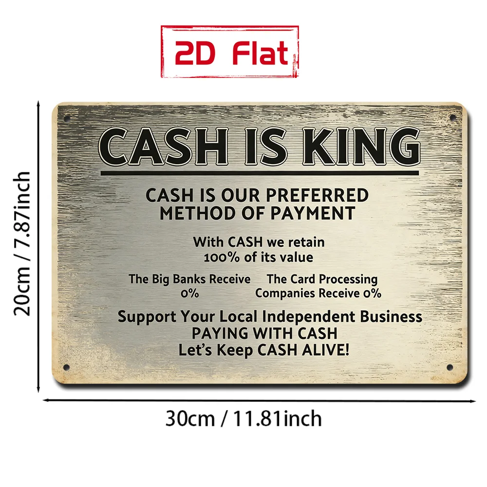Tin Sign - Vintage Durable Metal Plaque Wall Decor, Home Office Bar Man Cave Cash Is King Business Payment Notice Wall Art