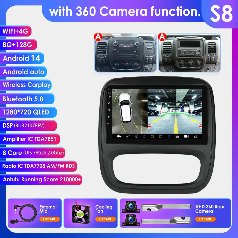 9'' Android Auto autoradio voor Renault Traffic 3 2014-2021 voor Opel Vivaro B 2014-2018 Multimedia Videospeler Navigatie GPS DSP