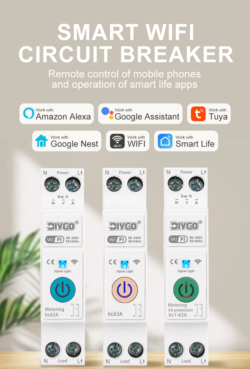 Tuya WIFI Smart Circuit Breaker 1P + N Überspannung/Strom/Power Protector Unter Spannung Schutz Stimme fernbedienung Schalter – Detail 1