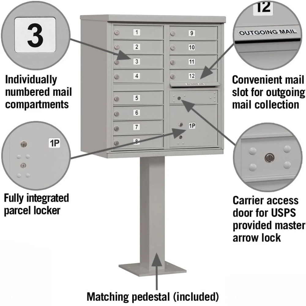 Salsbury Industries 3312GRY-U 12 A Size Doors, Gray Type II Cluster Box Unit Mailbox