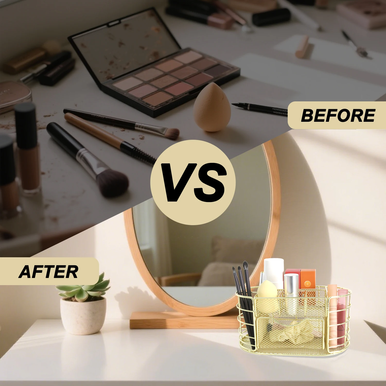 Juego de organizador de escritorio dorado, portalápices de Metal grande con accesorios, vaso para brochas de maquillaje de acero inoxidable duradero, oficina multiusos