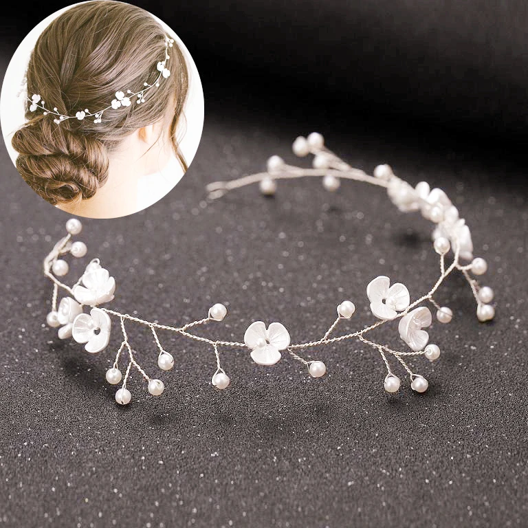 Элегантный цветочный жемчужный венок, повязка на голову, аксессуары для свадебного платья невесты, гирлянда, головной убор, повязка для волос невесты, лоза, свадебные украшения