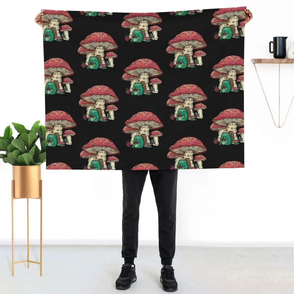 Frog sitting under a mushroom knitting, Cottage Core frog and mushroom, Cute frog and mushroom, Gift for people wh Throw Blanket