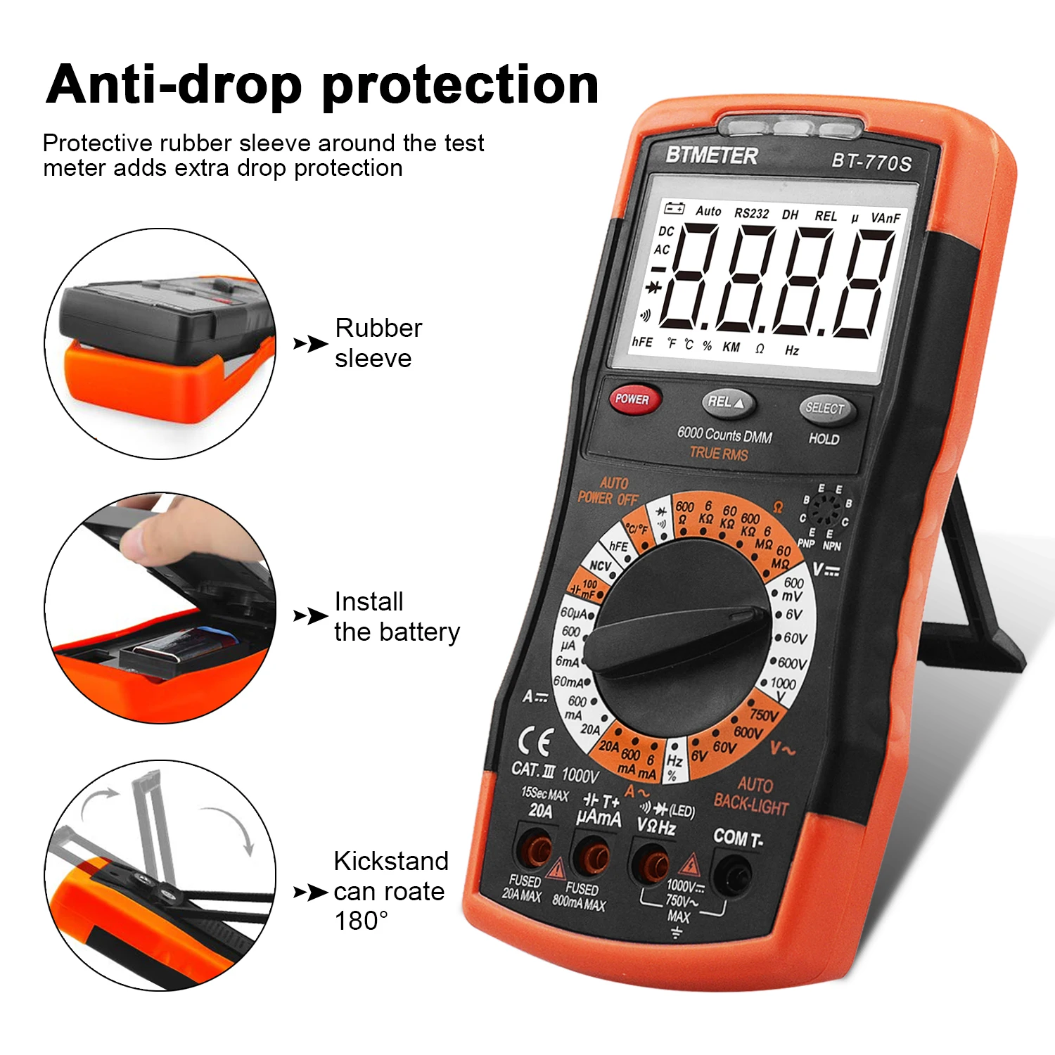 Digital Multimeter BT-770S 6000 Counts Manual Ranging,Accurately Measure for AC/DC Voltage Tester/NCV, Resistance BTMETER