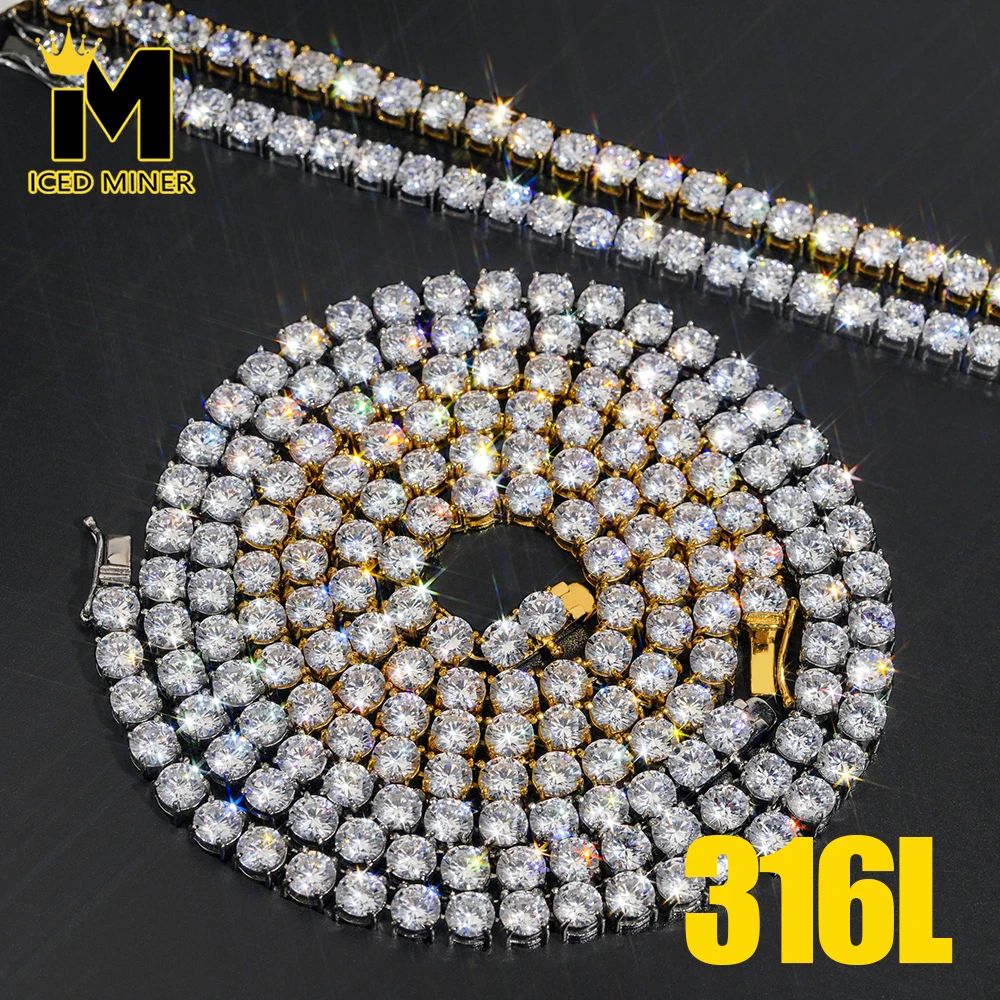 

6mm 316L Stainless Steel Tennis Cuban Necklaces for Men Women Bling Zircon Hip Hop Jewelry Free Shipping