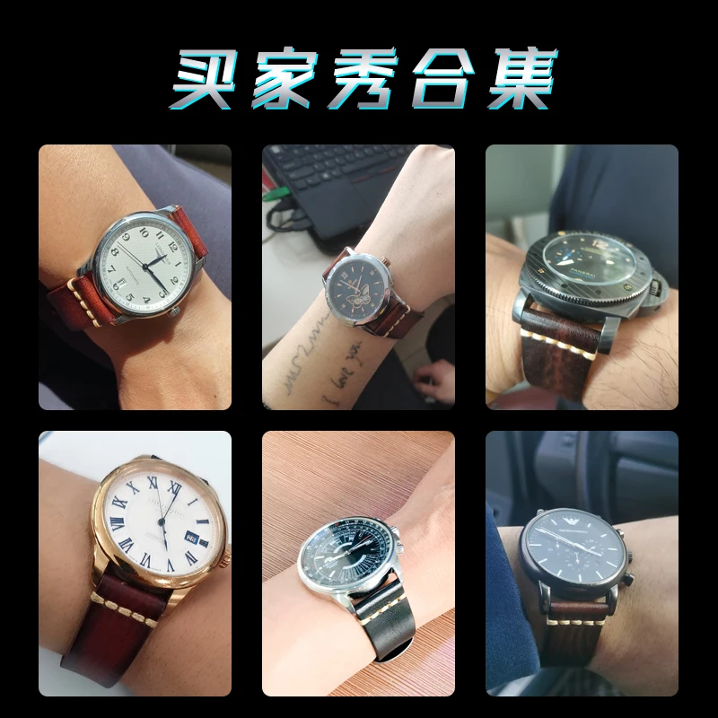 Panerai Tissot Longines Tudor Bronze Biwan 20mm 22mm 용 남성용 및 여성용 이탈리아 수제 야채 무두질 탑 소 가죽 스트랩