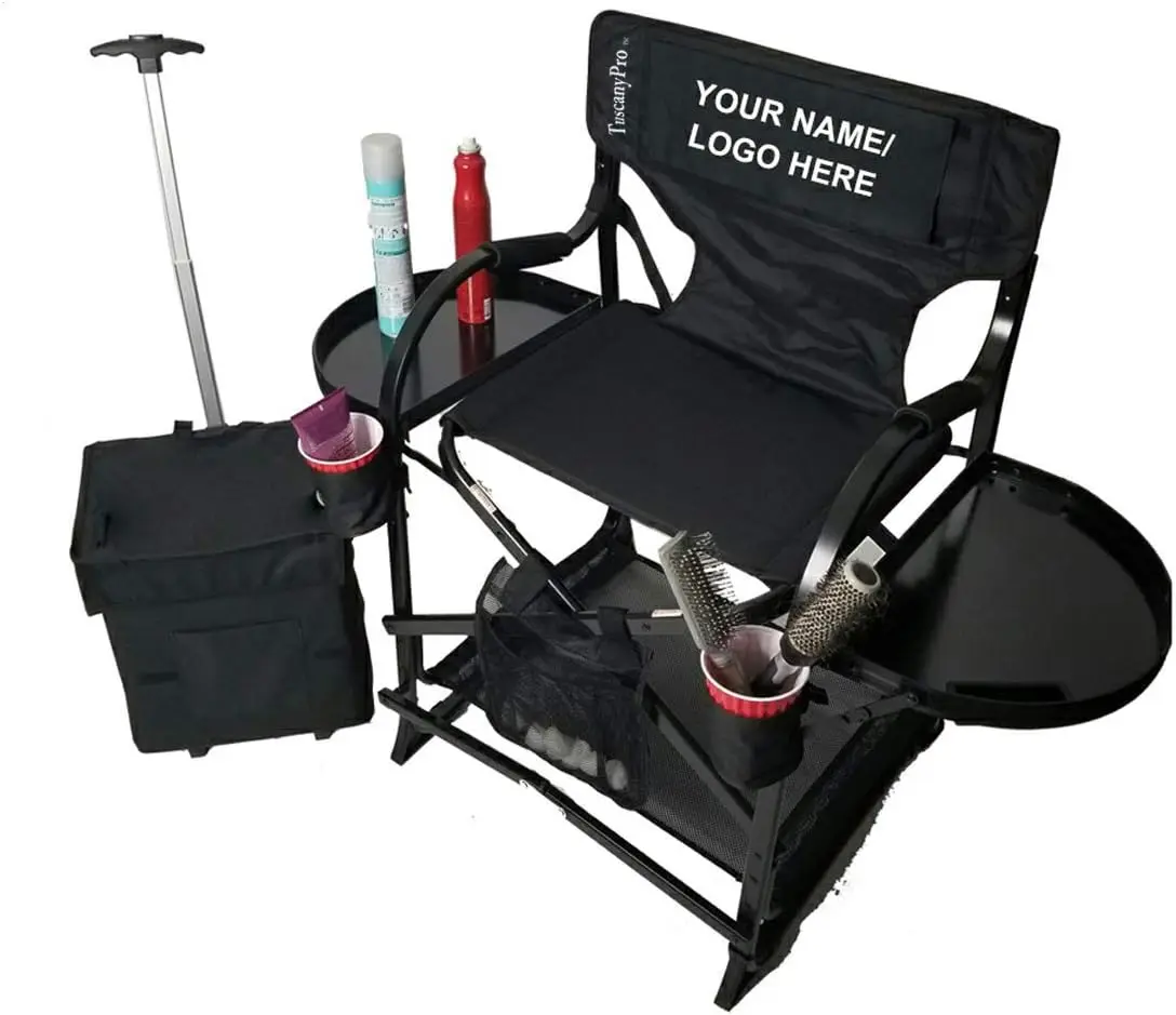 Portable Makeup & Hairstylist Chair With Storage Cart - Perfect For Makeup, Hair Stylist, Salon With 25 Inch Seat Height -