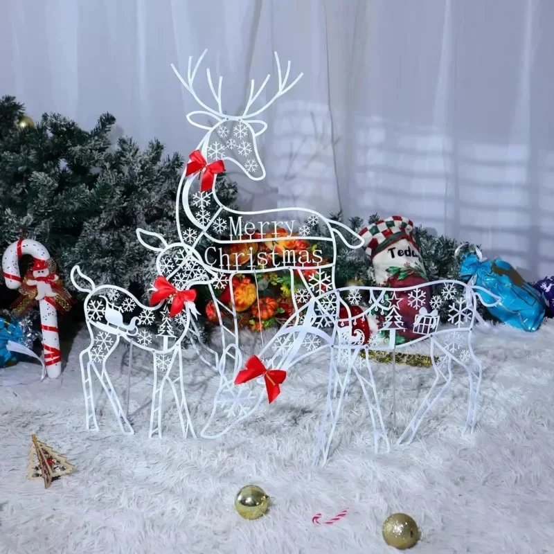 

3pcs Handmake Iron Art Elk Deer Christmas Garden Decor With Led Lights Originali Lighted Deer Reindeer Family Christmas Decor