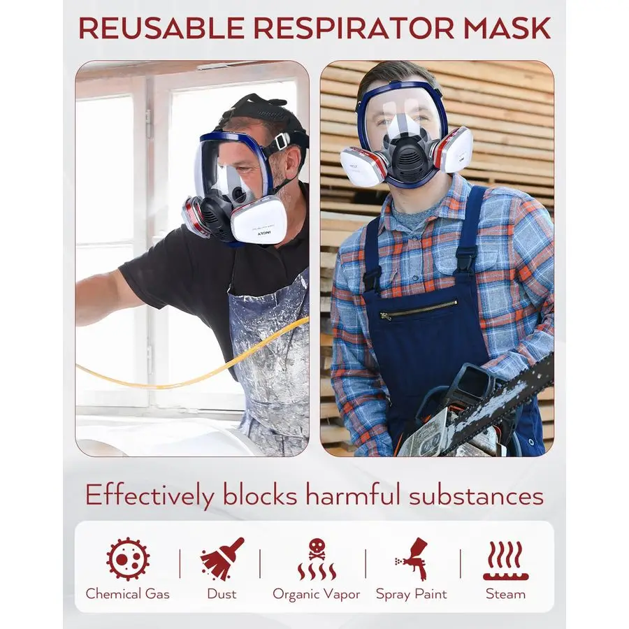 Masque anti-poussière complet, masques faciaux sûrs, couverture réutilisable pour contre la fumée, la poussière, les produits chimiques, la peinture, le ponçage, le soudage, les vapeurs, l'exploitation