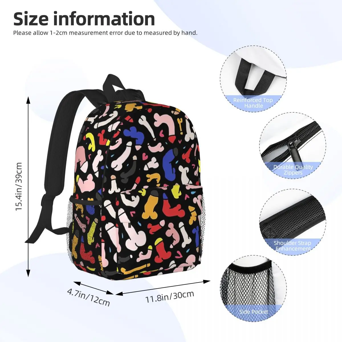 Penis Fun Backpacks Teenager Bookbag Fashion Students School Bags Travel Rucksack Shoulder Bag Large Capacity