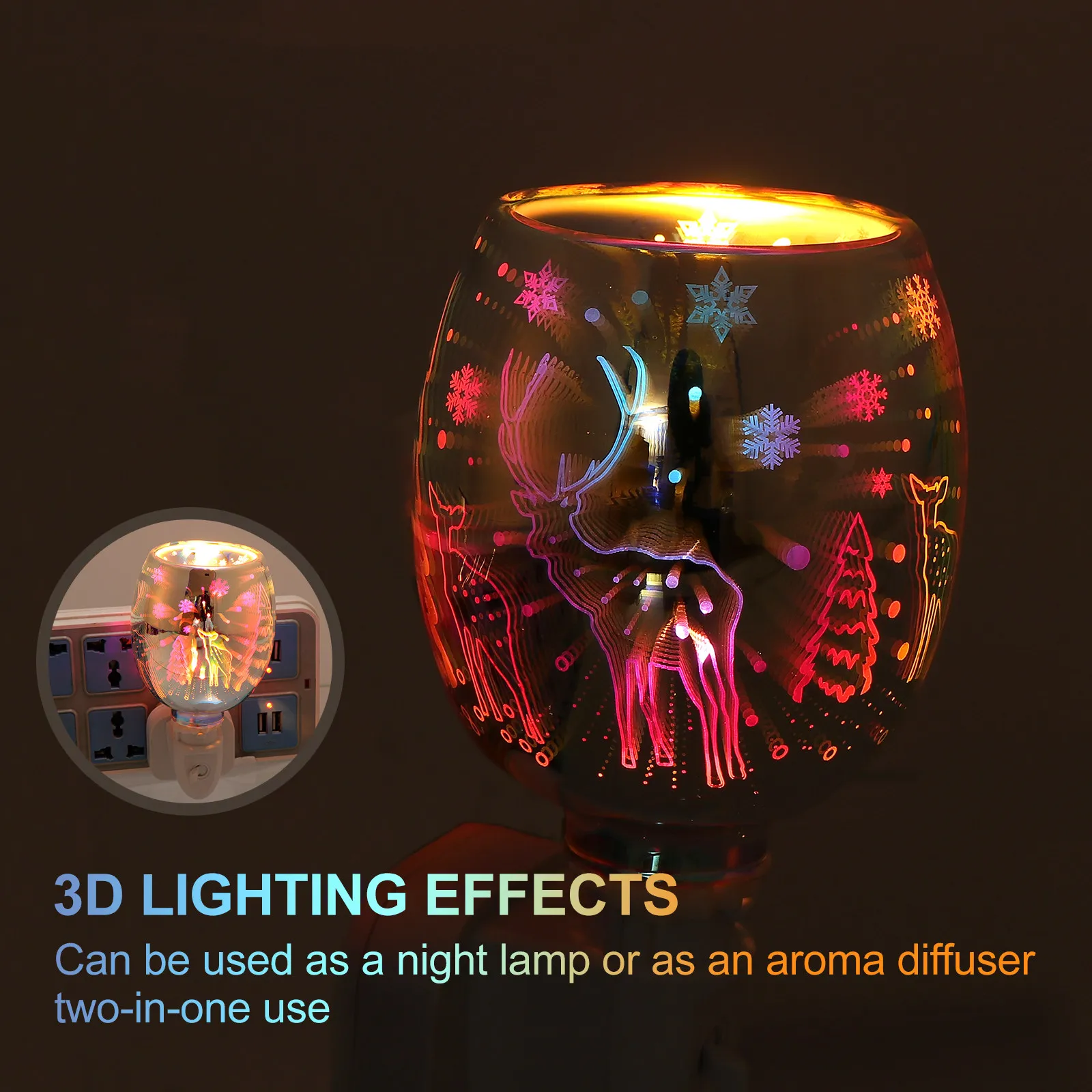 1Pcs 3D Deer Night Light Plug-in Aromatherapy Lamp Wax Melting Warmer Multifunctional Room Decorative Light for Bedroom Spa Yoga