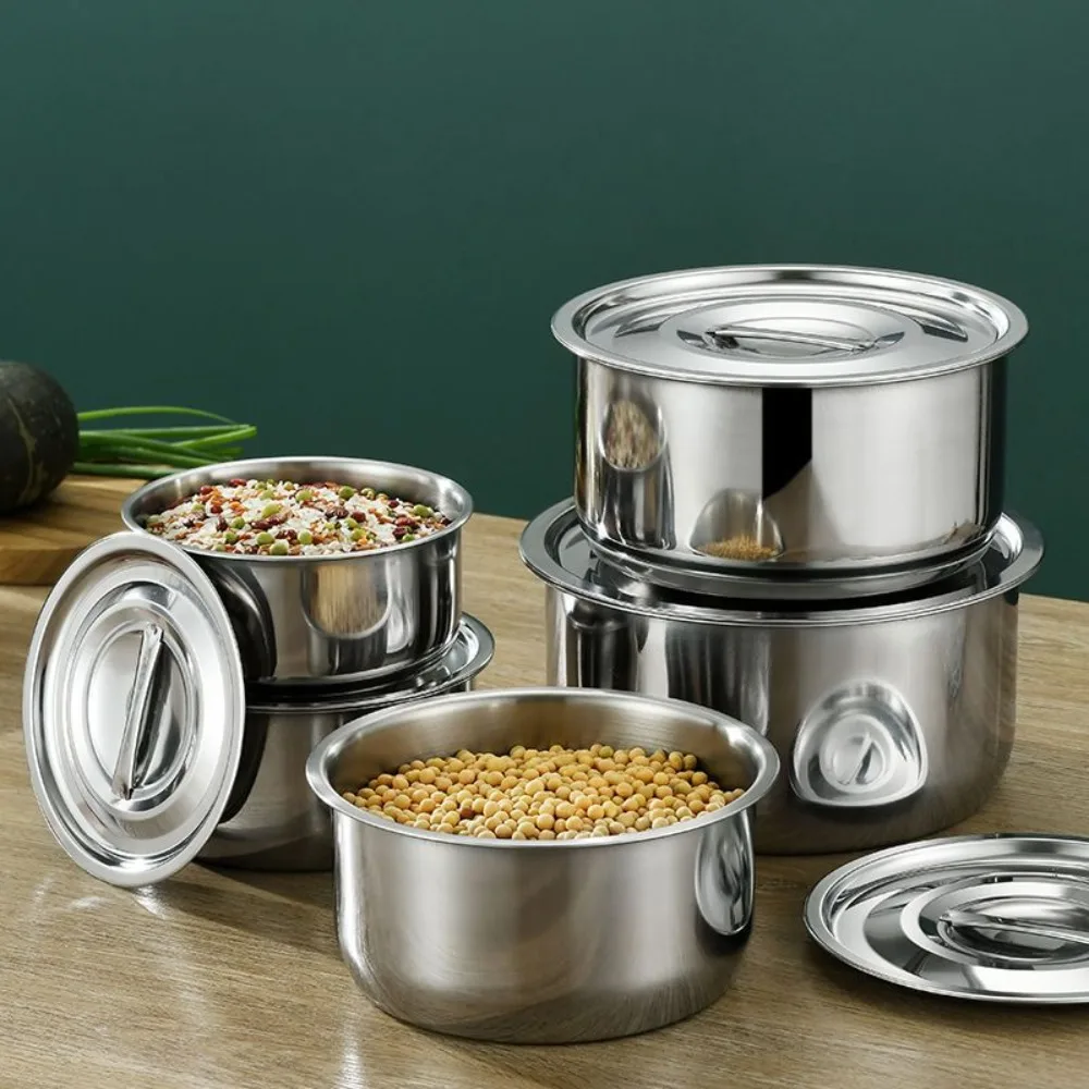 

5 шт. с крышкой, суповая кастрюля из нержавеющей стали, нержавеющая, устойчивая к падению салатница, круглые универсальные миски для яиц на пару, подготовка посуды