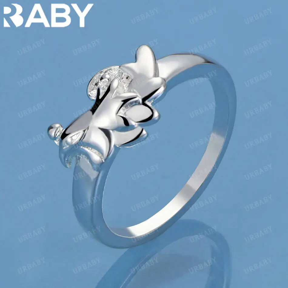 

URBABY 925 Sterling Silver Size 7-10 Geometric Ring For Women Men Fashion Jewelry Charm Grace Noble Wedding Accessories