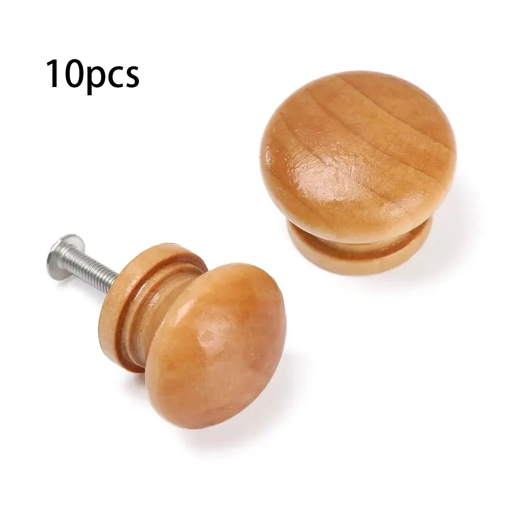 10pcs Round Shape Wooden Drawer Knob Natural Wooden Cabinet Dresser Furniture Pulls Mushroom Shape Handles Furniture Hardware