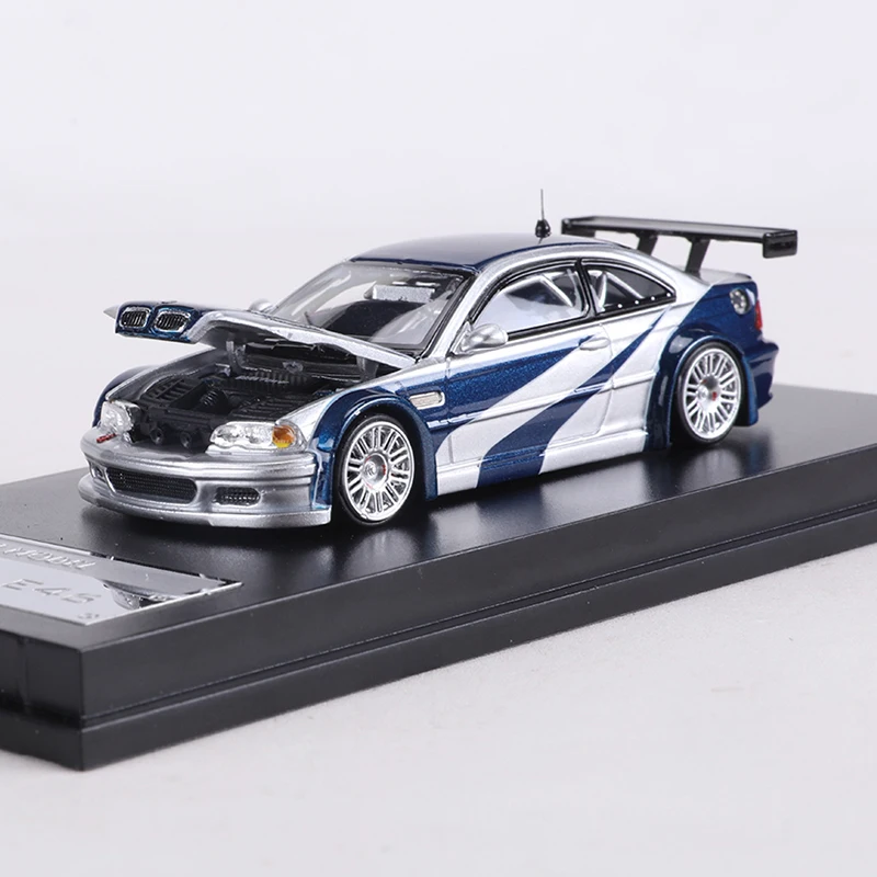 MJ MODEL 1:64 M3 E46 GTR سبيكة نموذج سيارة يمكن فتح غطاء محرك السيارة