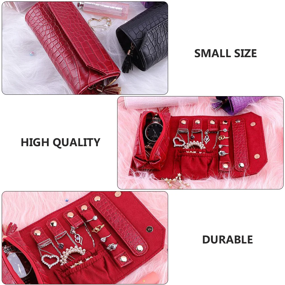 Travel Jewelry Roll Durable Compact Jewelry Organizer Storage Bag for Rings Necklaces Earrings Bracelets Necklace Roll Organizer