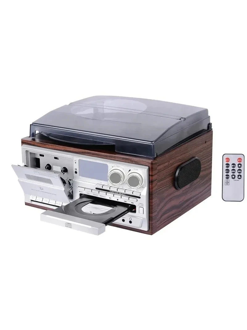 Classic retro designed 6-in-1 audio turntable, LP vinyl turntable, and phonograph with PC Link, 3-speed LP