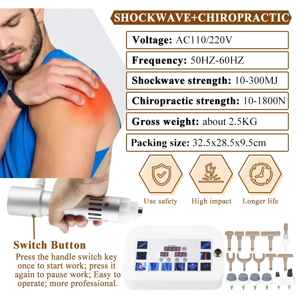 300MJ Shockwaveเครื่องบําบัดสําหรับED Treatmentบรรเทาไหล่และคอปวดไคโรแพรคติกแก้ไขปืน 2025 2 In 1 นวด