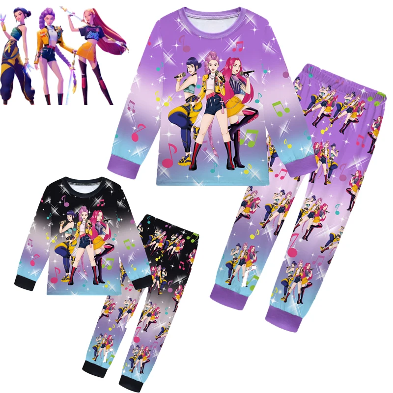 

Kpop Demon Hunters Kids Pajama Clothes Set Boy Girls Daily Nightgowns Rumi Mira Zoey Child Long Sleeve T Shirt+Pants 2pcs Set