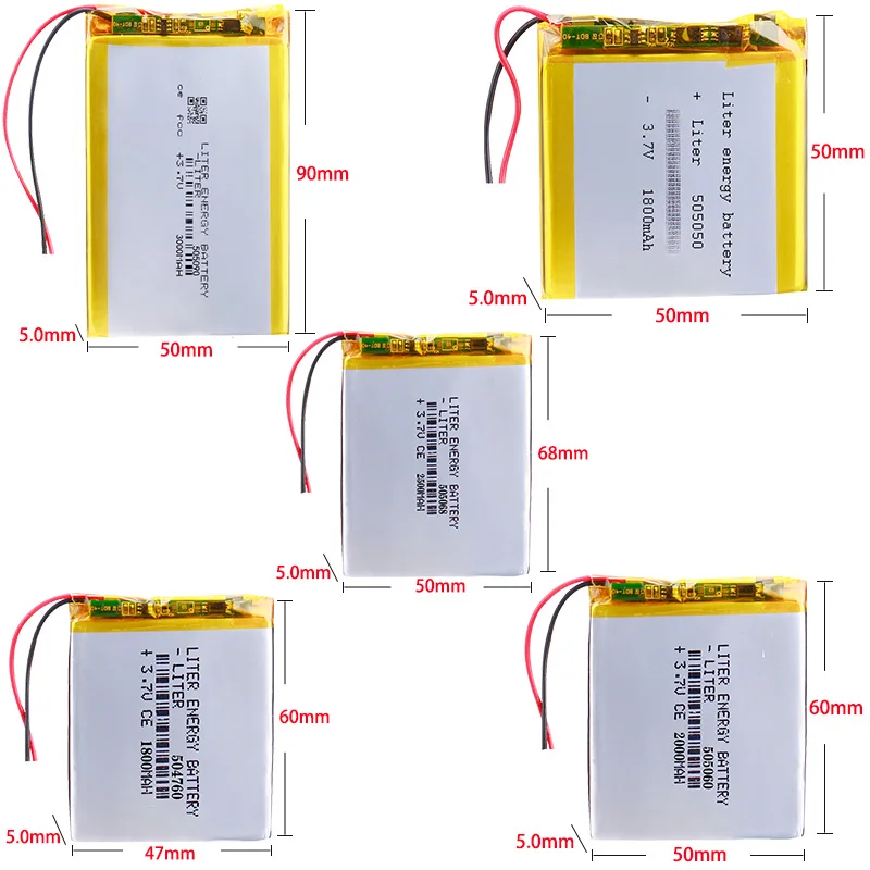 504760 1800mah 505050 1800mah 505060 2000mah 505068 2500mah 505090 3000mah 3.7V Polymer Lithium Battery