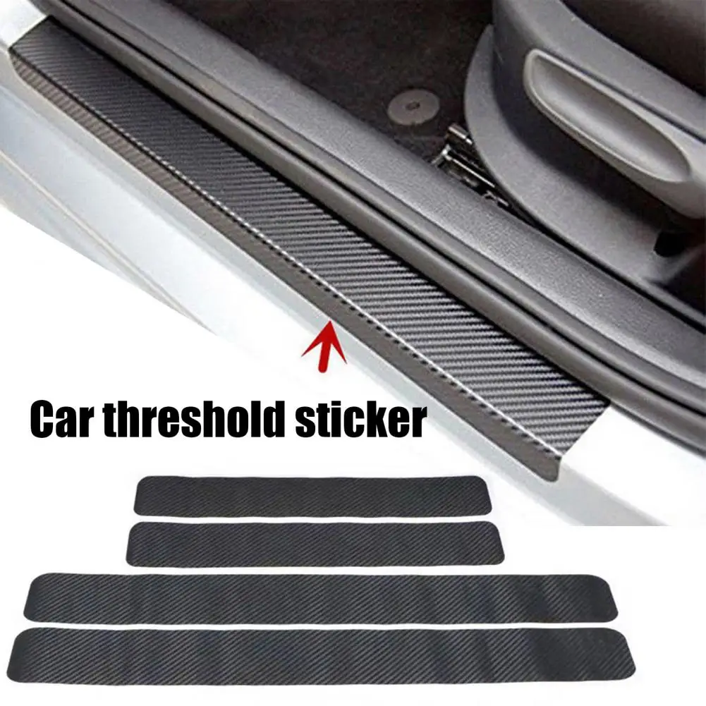 4Pcs Car Door Sill Carbon Fiber Sticker Self Adhesive Door Sill Guard Trim Stickers Waterproof Car Threshold Decals