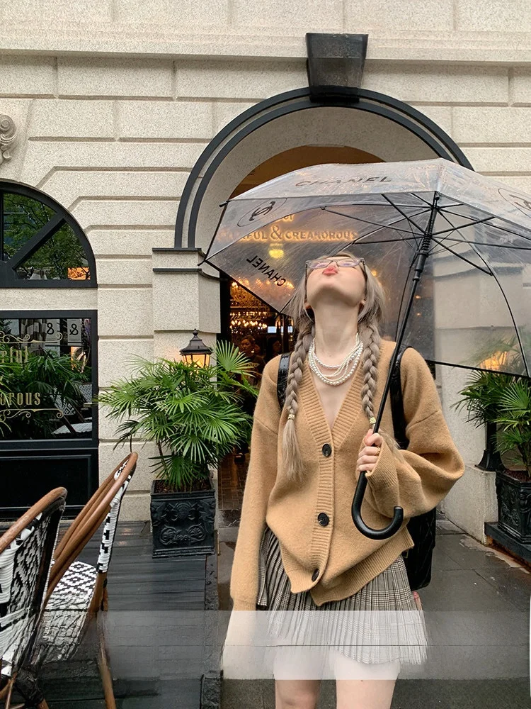 

Вязаный открытый кардиган цвета хаки, женская верхняя одежда, осенняя одежда Lazy Sle, свитер, винтажный топ верблюжьего цвета, женская мода