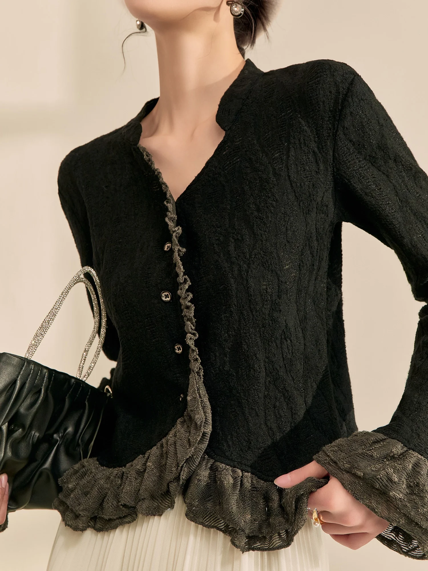 

Lazy Chic Knitted Sweater Women's Outerwear Bla Vintage Winter Soft Knitwear Fce Lined Long Sve round Ne Cardigan