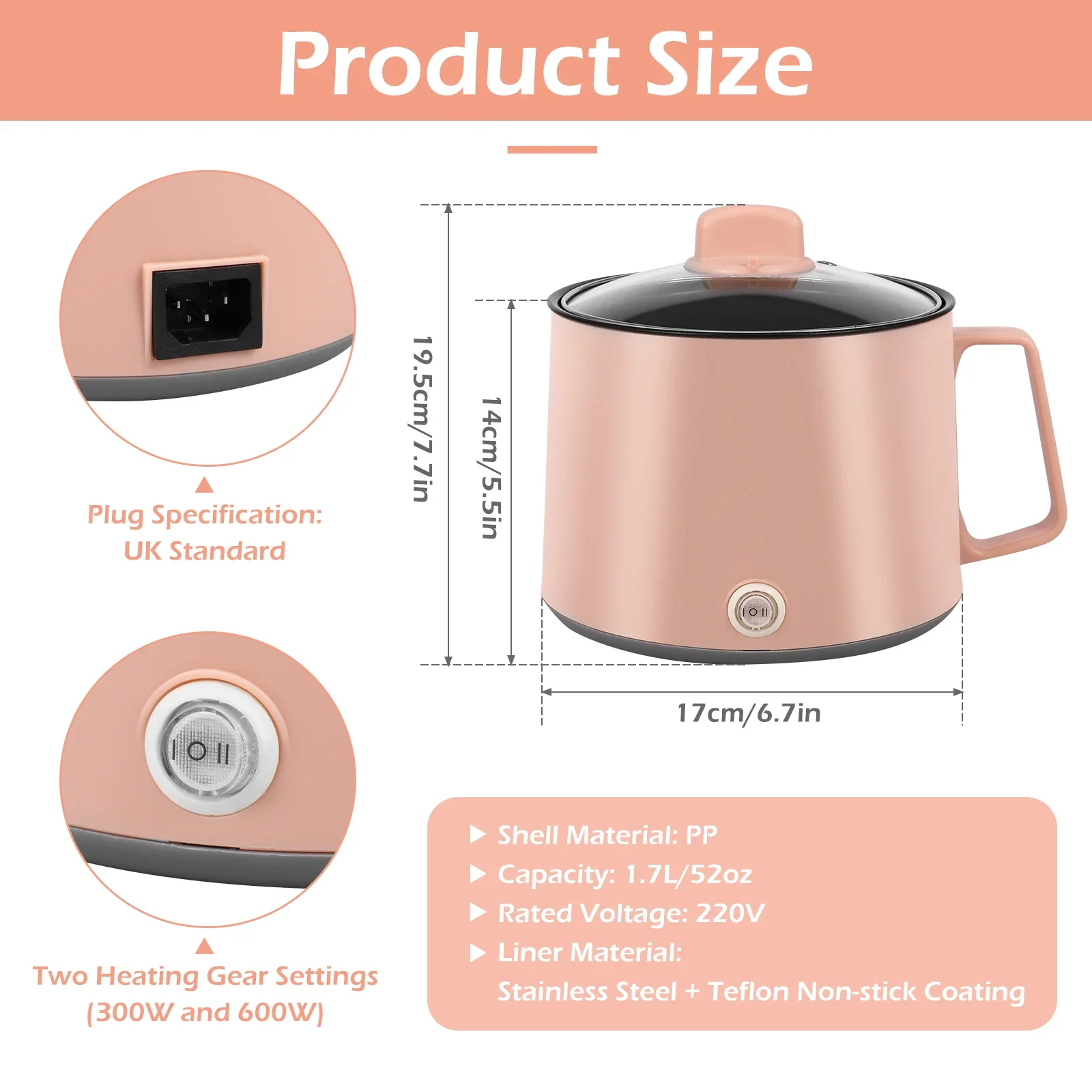 Mini Electric Rice Cooker Non-stick Multifunction Electric Rapid Cooking Machine with Steamer for 1-2 People Home Dorm UK Plug