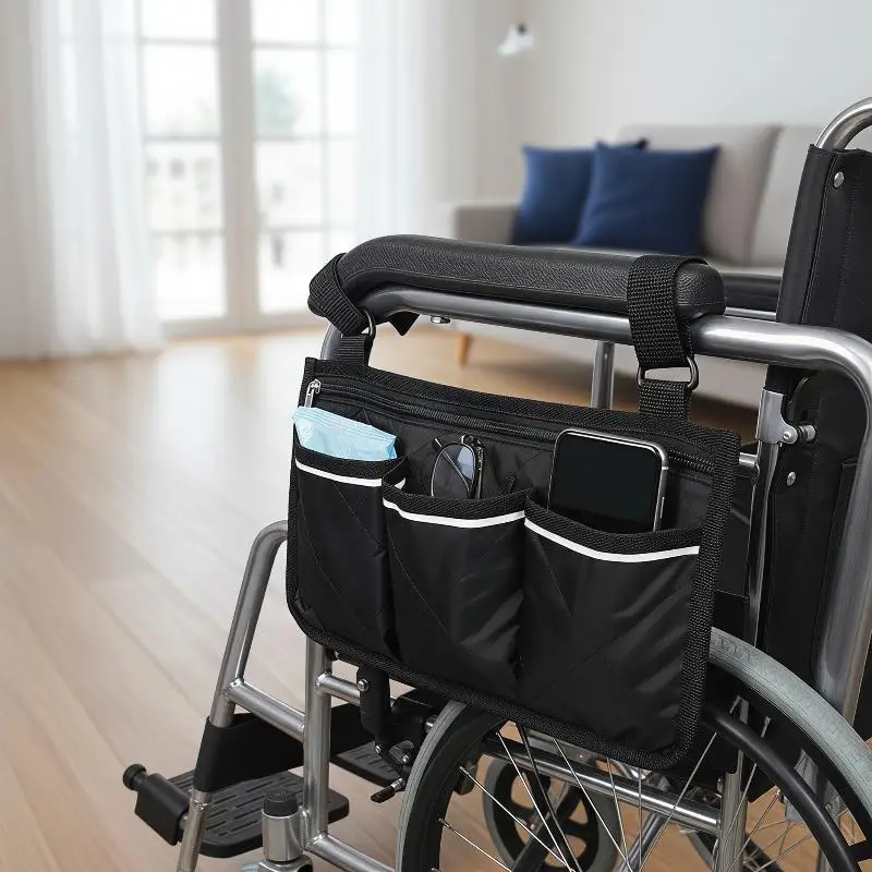 Multifunctional Wheelchair Side Armrest Bag Reflective Strip Portable  Polyester Household Hanging Storage Bag