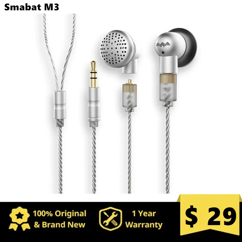 Smabat M3 HiFi Earbud 14.2mm LCP Dynamic Driver Flat-head Earphone Detachable MMCX Audio Studio Music Bass Wired Modular IEM