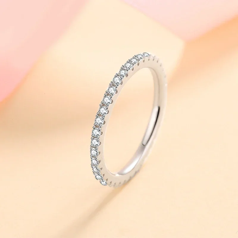 Anillo NeeTim de moissanita completo para mujer, joyería de boda, Plata de Ley 925 con anillos chapados en oro blanco, banda de compromiso de diamante