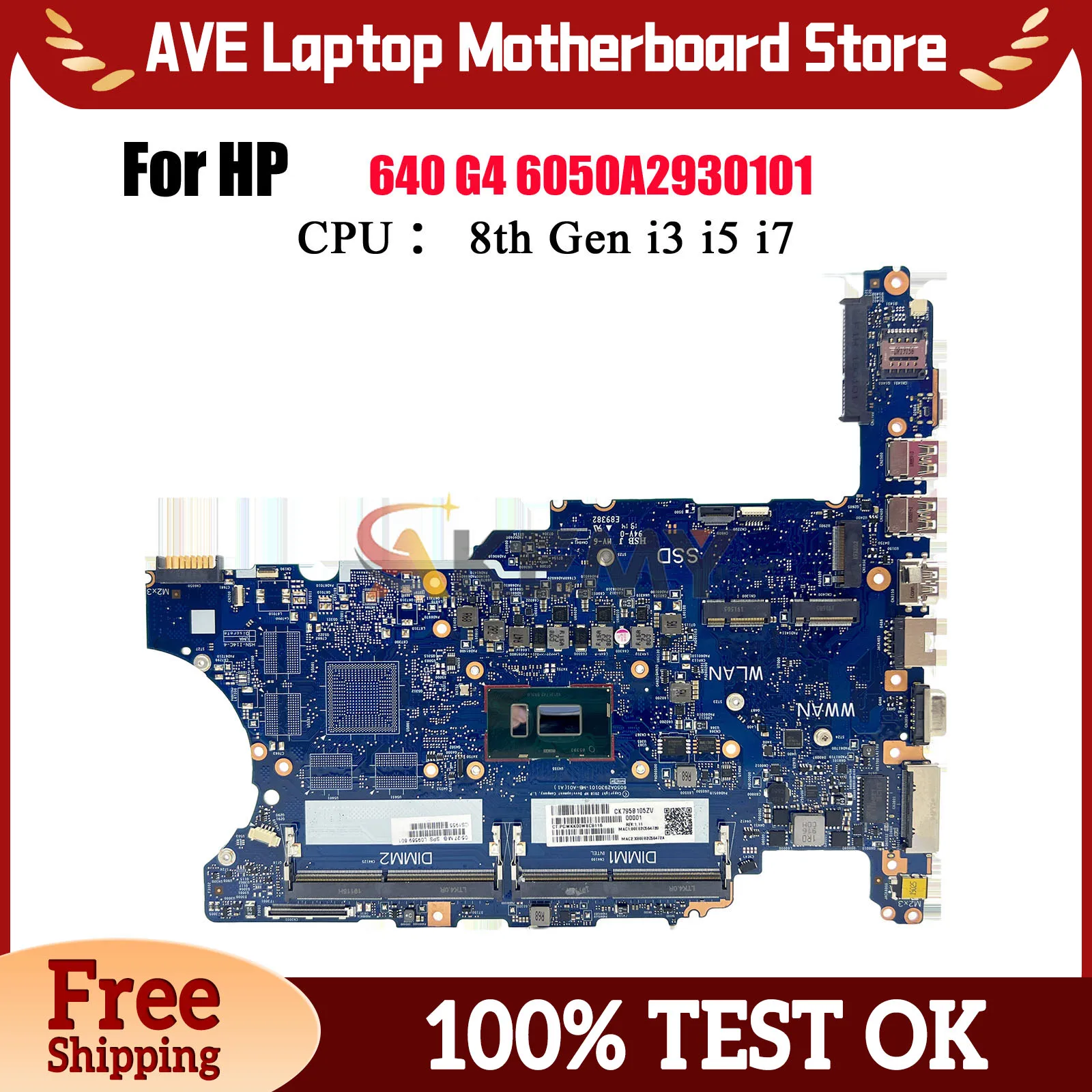 6050A2930101 For HP EliteBook 640 G4 650 G4 Laptop Motherboard L09565-601 L09569-601 With i5 i7 8th CPU DDR4 100% Fully Tested