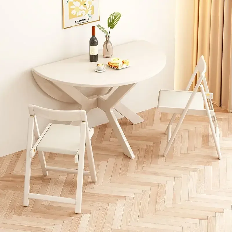 Solid wood folding round table Small apartment dining table Household dining  Stand aside Foldable eating  Round