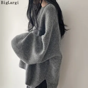 סגנון עצל אוברסייז femme pullover חולצות משרד גברת שרוול ארוך 2024 ol חם נשים שיק סוודרים סרטנים