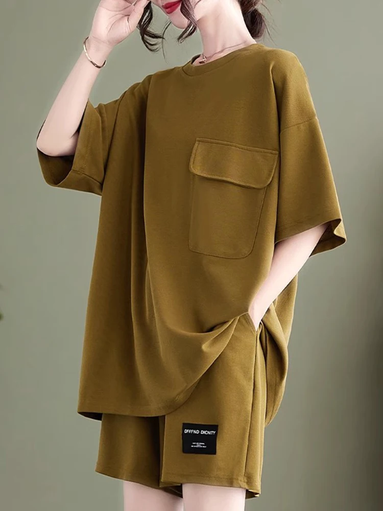 Casual Loose Fashion Short Sleeve Pocket Design Two Piece Set Summer 2026 Sportswear Slimming Effect Women's Ensemble